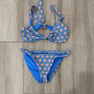 Geometric Pattern Kids Swim Set - Blue and Pink